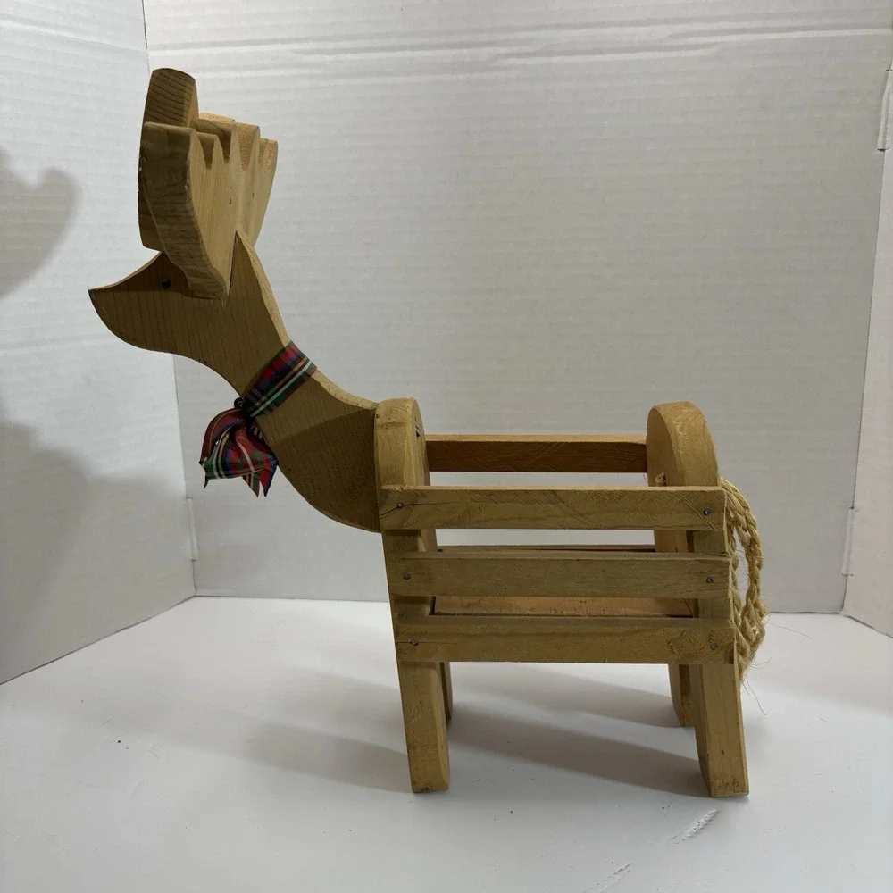 Vintage Handmade Wooden Storage Reindeer Figurine 1989 Christmas Country 14in